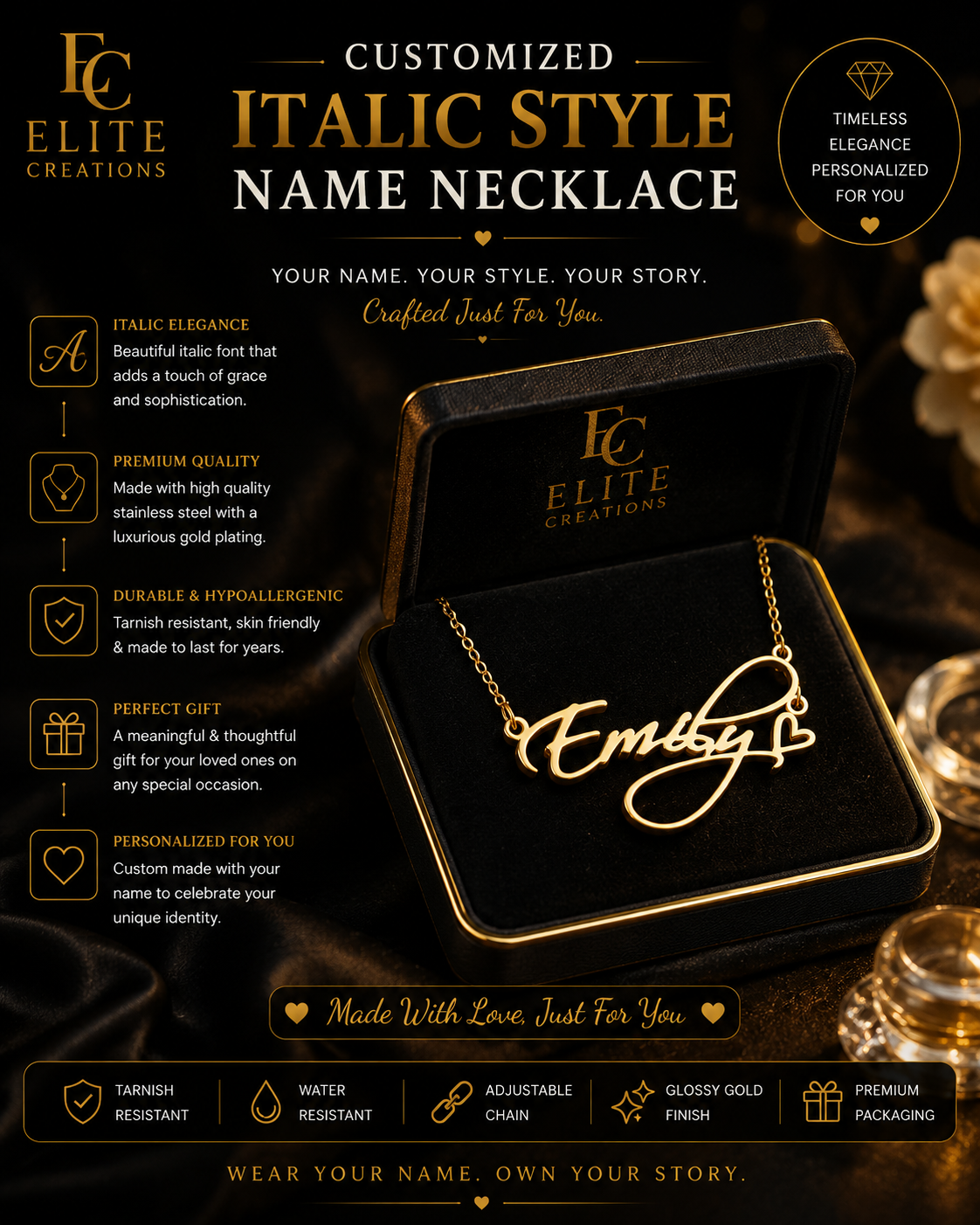 Italic Style Name Necklace
